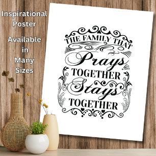 Affiche Family Prays Together Stays Bible Saying