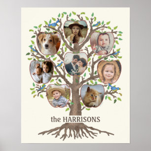 Affiche Family Tree Photo Collage 8 Photos Nom Lt Beige