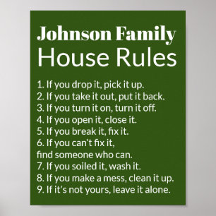 Affiche Family's House Rules Dark Green et White Modèle