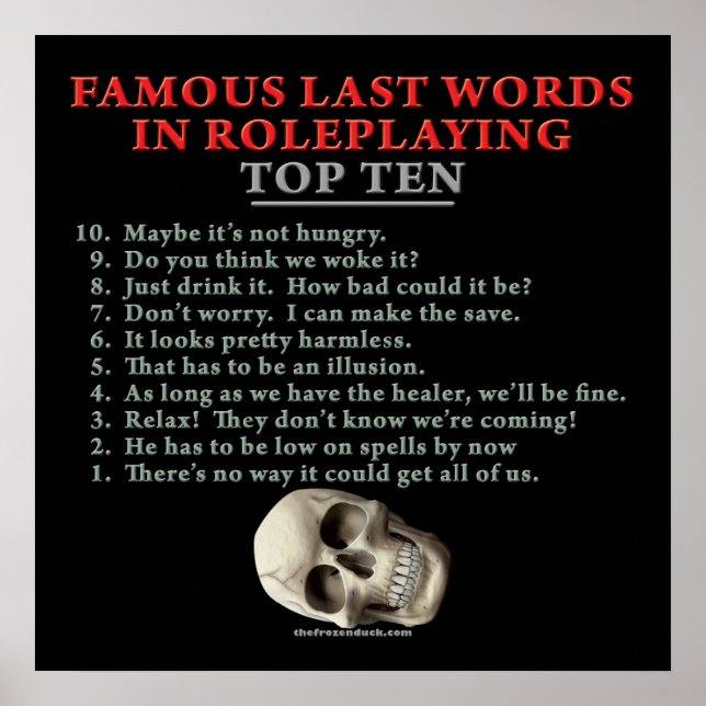 Affiche Famous Last Words in Roleplaying: Top Ten (Devant)