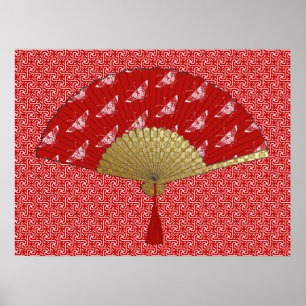 Affiche Fan de Deco - papillons, rouge foncé et blanc
