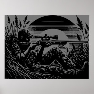 Affiche Fanatiques de la chasse au fusil Noir et gris