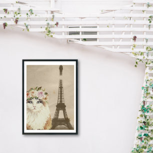 Affiche Fancy Cat & Vintage Eiffel Tower  