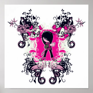 Affiche fancy emo fille enfant avec des tourbillons du crâ