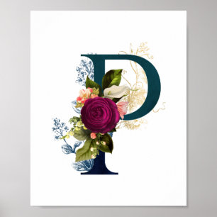 Affiche Fancy Floral Monogram Letter P  