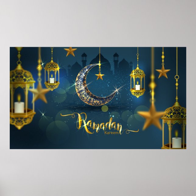 Affiche Fanoos Ramadan Bleu et Lune Or (Devant)