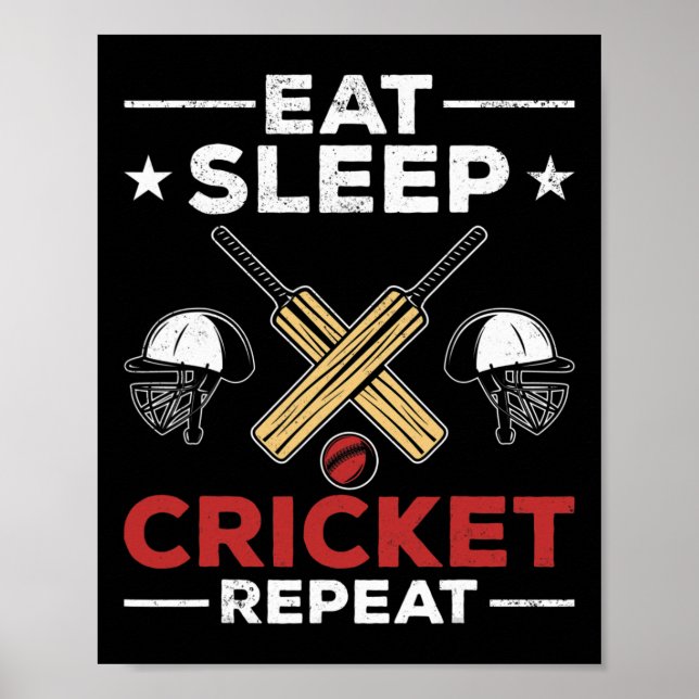 Affiche Fans de cricket Amoureux du cricket Manger Dormir  (Devant)