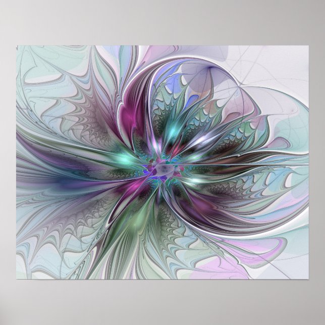 Affiche Fantaisie Abstraite Moderne Fleur Fractale Colorée (Devant)