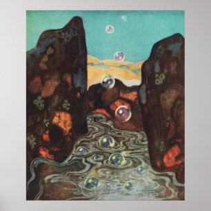 Affiche Fantaisie Art nouveau de bulles dans un décor de c