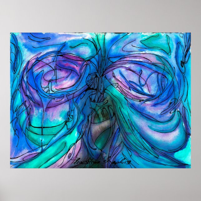 Affiche Fantaisie Bleue Aquarelle (Devant)