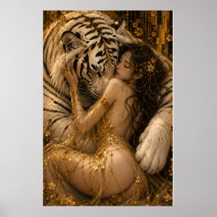 Affiche Fantaisie d'Art de la Tentation du Tigre Blanc Dor