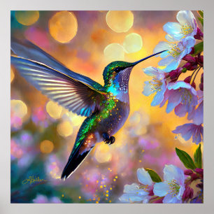 Affiche Fantaisie de fleurs de cerisier Colibri