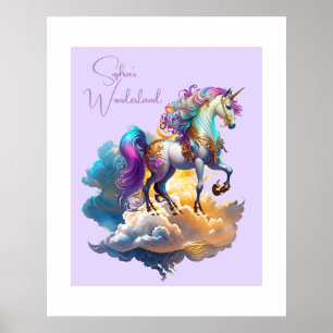 Affiche Fantaisie de licorne magique Nuages Anniversaire