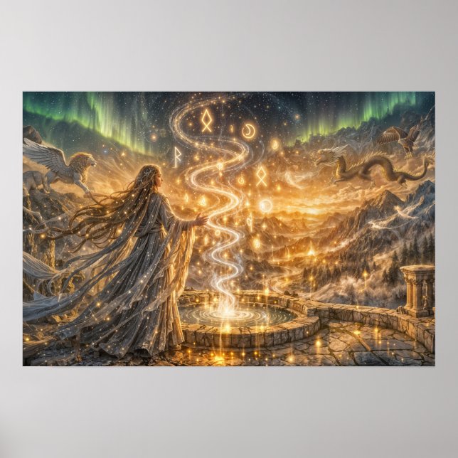 Affiche Fantaisie Elfe Dorée Lumière Impressionniste Fanta (Devant)