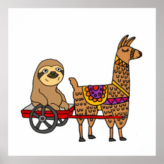 Affiche Fantaisie en Wagon rouge tirée par Llama