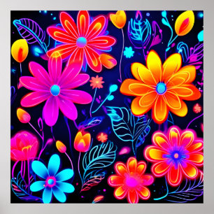 Affiche Fantaisie Florale Néon