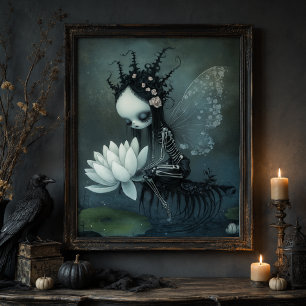 Affiche Fantaisie gothique sombre Fée squelette Art Hallow