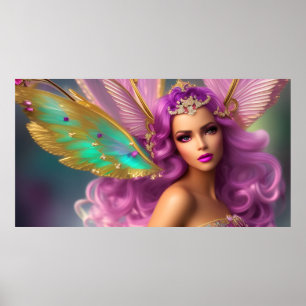 Affiche Fantaisie magnifique papillon magique violet rose