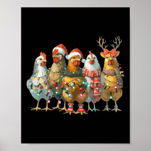 Affiche Fantaisie poulets de Noël Lumières ferme animal mi