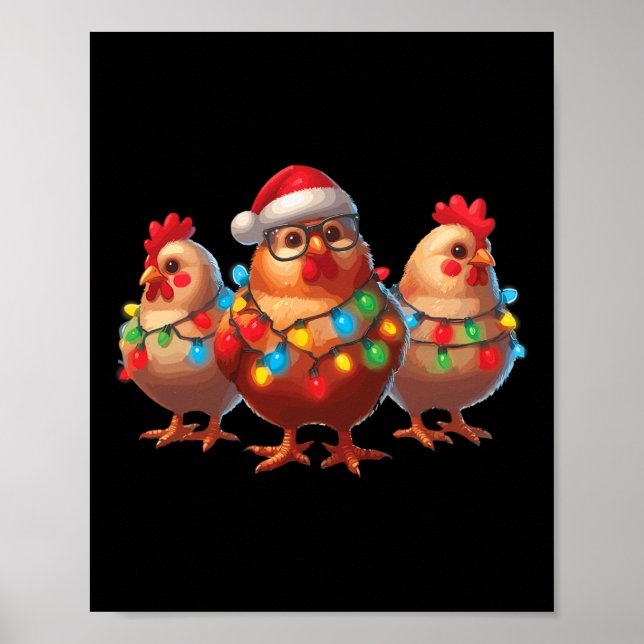 Affiche Fantaisie poulets de Noël Lumières ferme animal mi (Devant)