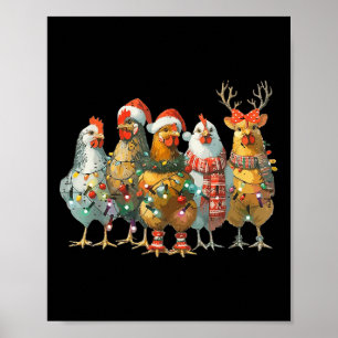 Affiche Fantaisie poulets de Noël Lumières ferme animal mi