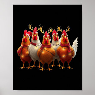 Affiche Fantaisie poulets de Noël Lumières Ferme Cute anim