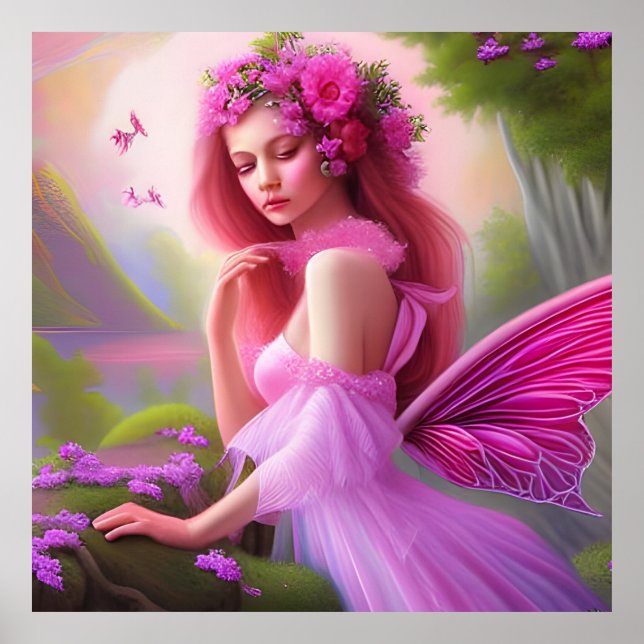 Affiche Fantaisie Rose Fée Princesse Art Grande (Devant)