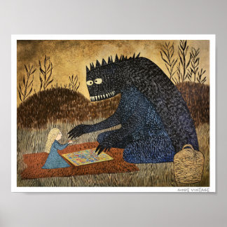 AFFICHE FANTASIE SÉRIEUSE ! LA FILLE ET LE MONSTRE JOUENT