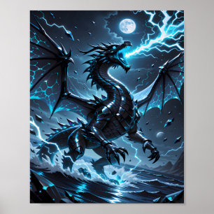 Affiche Fantasme de tempête du dragon noir de foudre bleue
