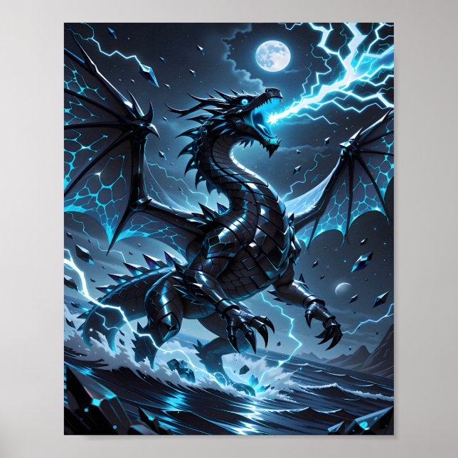 Affiche Fantasme de tempête du dragon noir de foudre bleue (Devant)