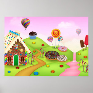 Affiche Fantastic Candy Land Paysage Arrière - plan