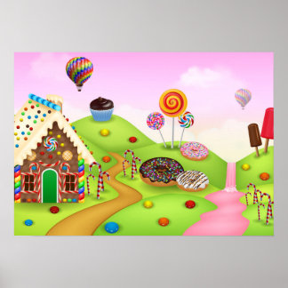 Affiche Fantastic Candy Land Paysage Arrière - plan
