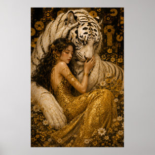 Affiche Fantastique artistique divin du Tigre Blanc Doré