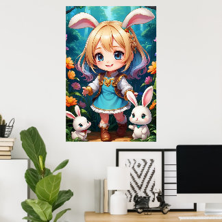 Affiche Fantastique Jolie Fille Lapin Mignonne