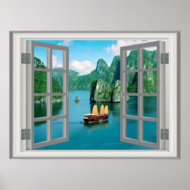 Affiche Fantastique Malaisie Voilier Ocean Faux Window (Devant)