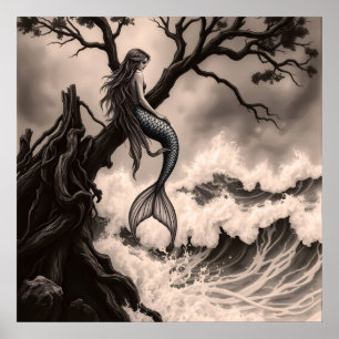 Affiche Fantastique Mythique Sirène assise sur une branche