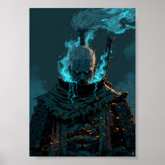 Affiche Fantastique Sombre Guerrier Fantôme avec Cheveux B