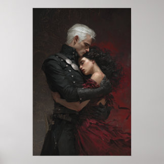Affiche Fantasy book art main characters embracing 