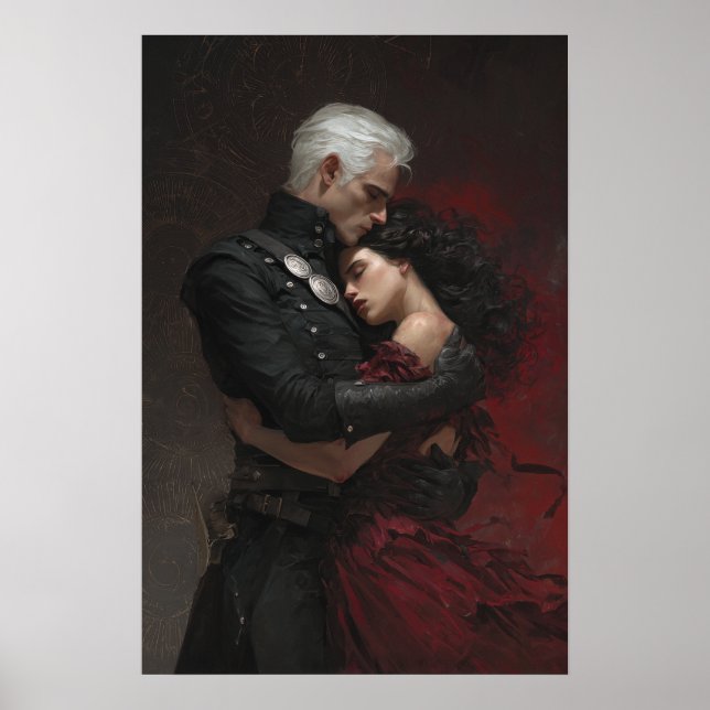 Affiche Fantasy book art main characters embracing  (Devant)