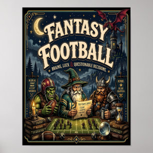 Affiche Fantasy Football, Dragon Magicien Fantasy Vintage 