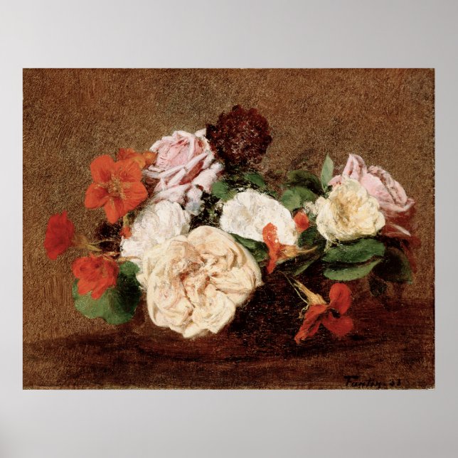 Affiche Fantin-Latour - Roses et capucines dans un vase (Devant)