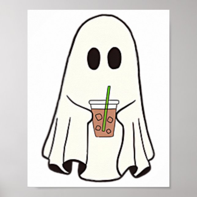 Affiche Fantôme Boire Café Drôle Costume Halloween Coff (Devant)