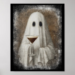 Affiche Fantôme Buvant un Martini Espresso Halloween Fanto