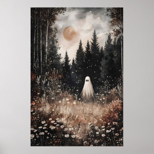 Affiche Fantôme dans un champ forestier avec fleur, Académ