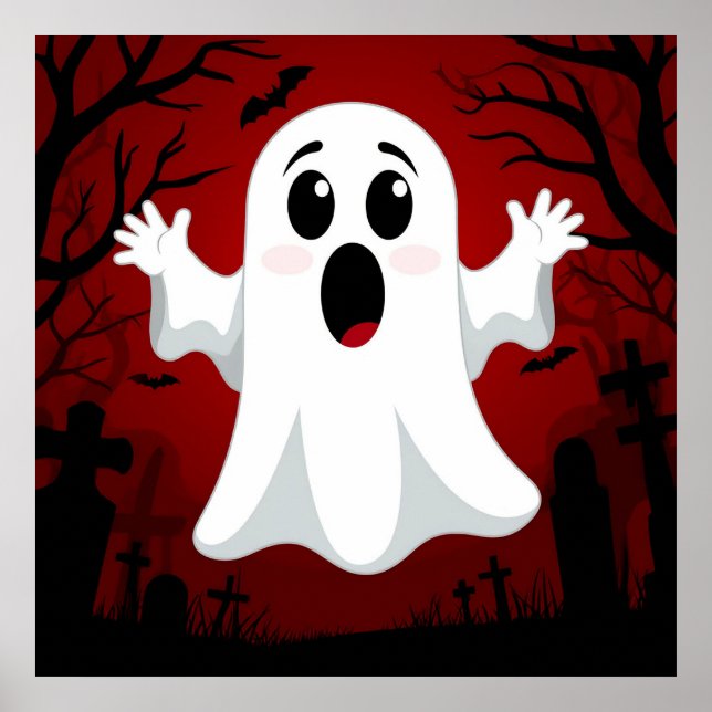 Affiche Fantôme de dessin animé adorable Mur Halloween eff (Devant)