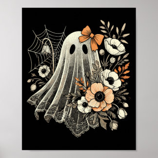 Affiche Fantôme d'Halloween avec fleurs vintage