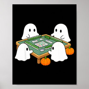 Affiche fantôme d'Halloween jouant au mahjong mahjong effr