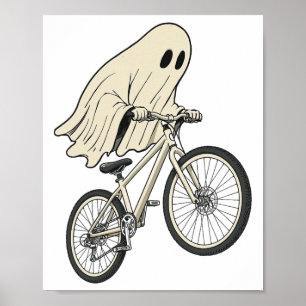 Affiche Fantôme drôle d'Halloween à vélo VTT