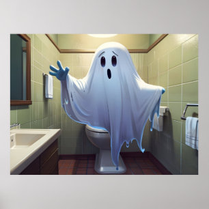 Affiche Fantôme drôle d'Halloween dans les toilettes de la