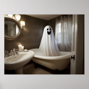 Affiche Fantôme drôle d'Halloween dans les toilettes de la